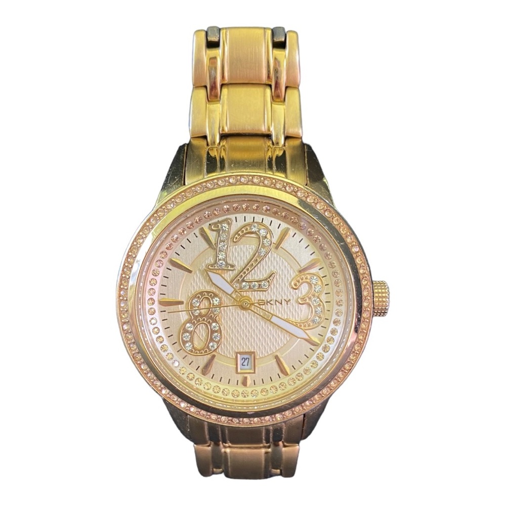 DKNY RHINESTONE WATCH GOLD FACE NUMBER DESIGN
